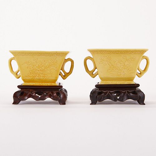 ~ PAIR OF CHINESE YELLOW HANDLED