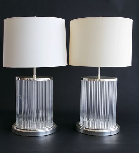 PAIR OF MODERN REEDED CYLINDRICAL