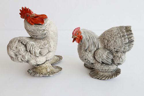 PAIR OF COMPOSITION ROOSTER AND