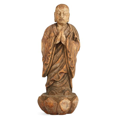 CHINESE CARVED WOOD STANDING BUDDHAChinese