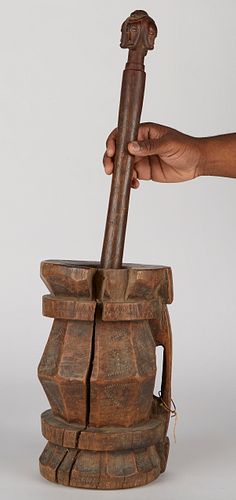 AFRICAN WOODEN MORTAR AND PESTLELarge