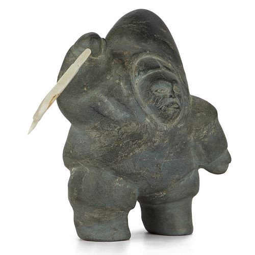 INUIT MAN WITH HARPOON STONE CARVINGStone