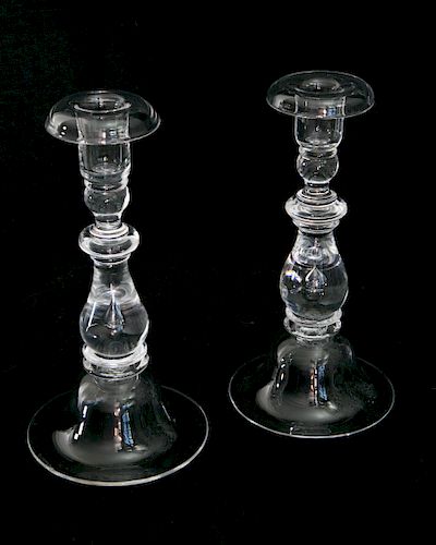 PAIR OF SIGNED STEUBEN CLEAR GLASS
