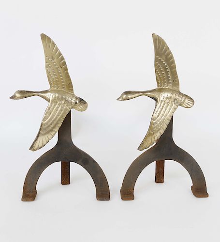 PAIR OF CAST IRON AND BRASS FLYING