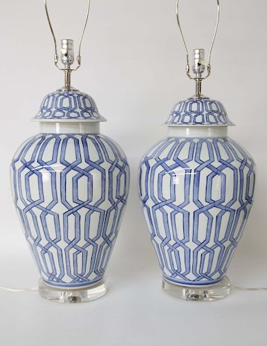 PAIR OF CONTEMPORARY BLUE AND WHITE