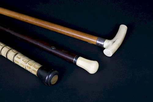 GROUP OF THREE WALKING STICKS,