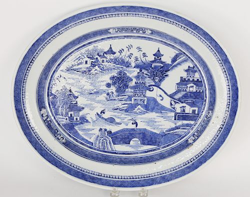 LARGE CANTON OVAL MEAT PLATTER, CIRCA