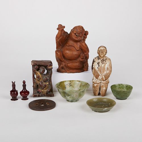 GRP: 9 ASIAN WOOD & BRONZE OBJECTSGroup