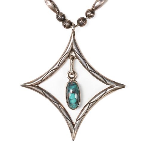 NAVAJO SILVER TURQUOISE NECKLACE