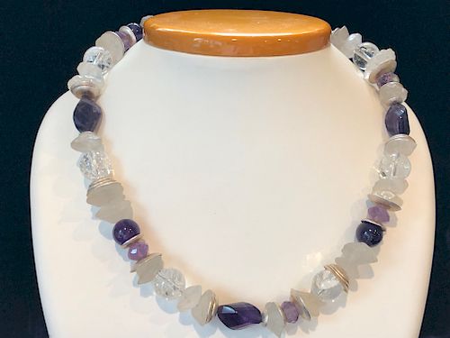 ROCK CRYSTAL, AMETHYST AND BRUSHED STERLING