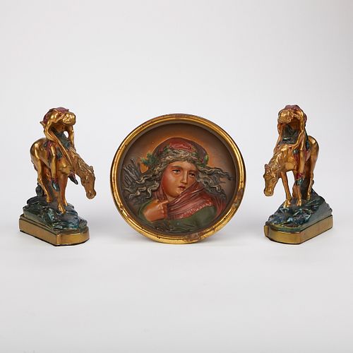 POMPEIAN BRONZE BOOKENDS & BRADLEY HUBBARD