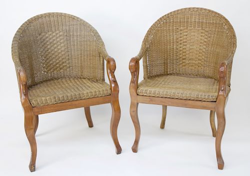 PAIR OF WOVEN WICKER AND CARVED 37fbb6