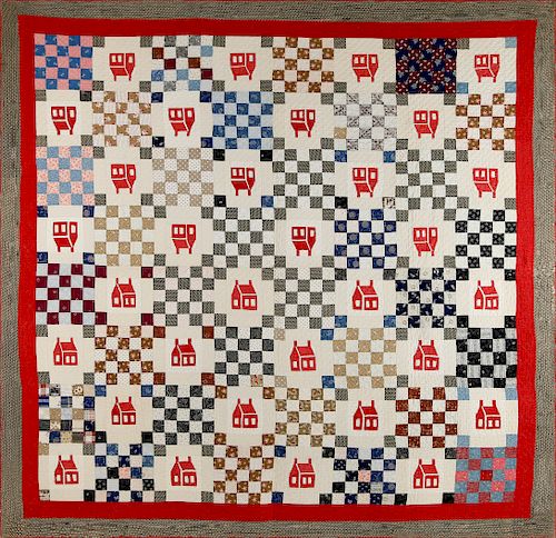 AMERICAN RED SCHOOL HOUSE PATCHWORK 37fc5a