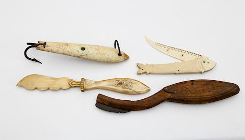 GROUP OF FOUR WHALEBONE AND WHALE IVORY