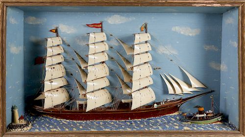 AMERICAN SHADOW BOX OF A 3 MASTED 37fc86