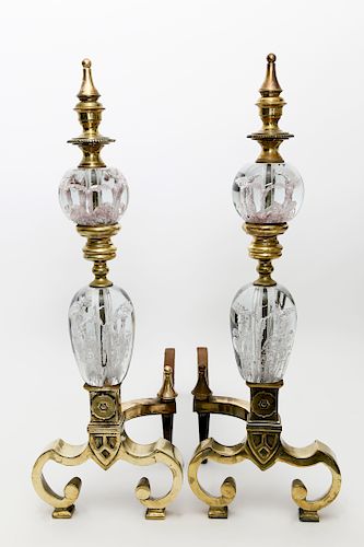 PAIR OF ST. CLAIR GLASS AND BRASS