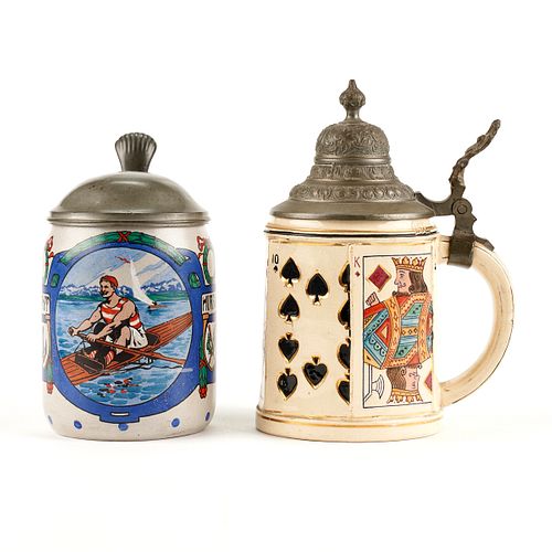 GRP: 2 GERMAN ANTIQUE POTTERY STEINS