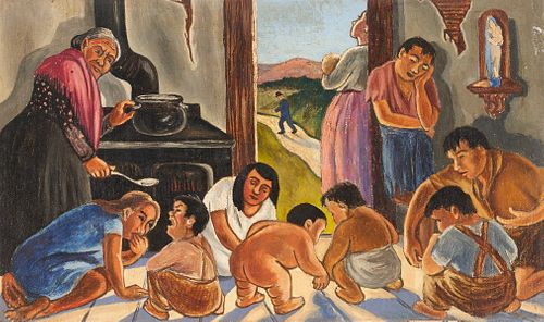 20TH C. MEXICAN SCHOOL MURAL PAINTINGMexican