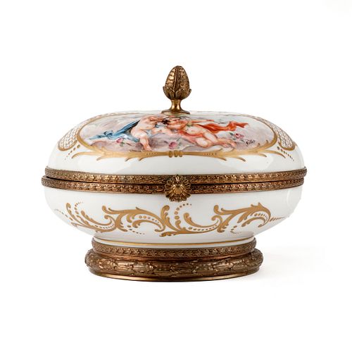 SEVRES STYLE BRONZE PORCELAIN COVERED