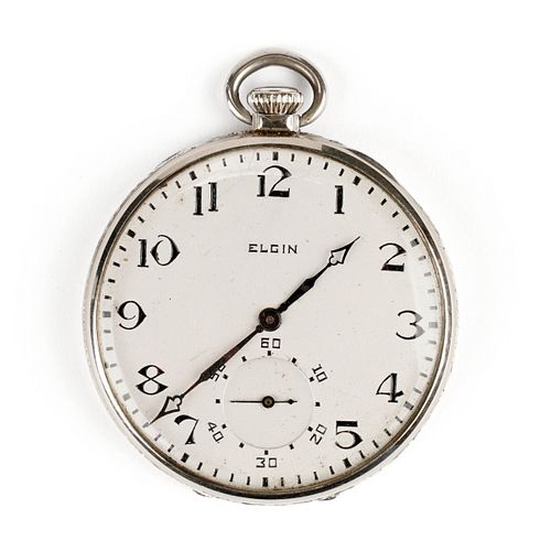 ELGIN 14K WHITE GOLD OPEN FACE POCKET