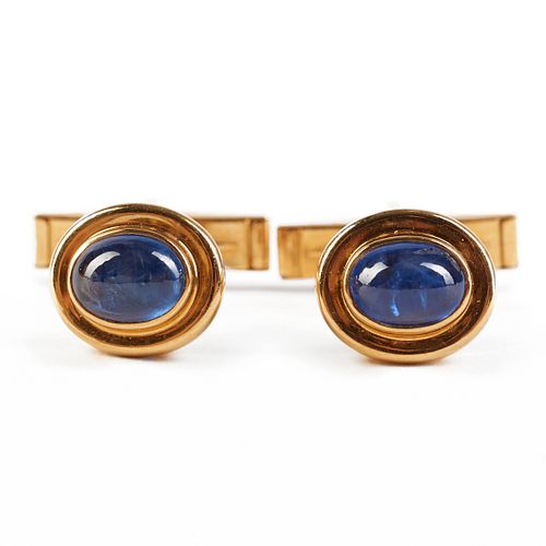 18K GOLD SAPPHIRE CUFFLINKSPair 37fe59