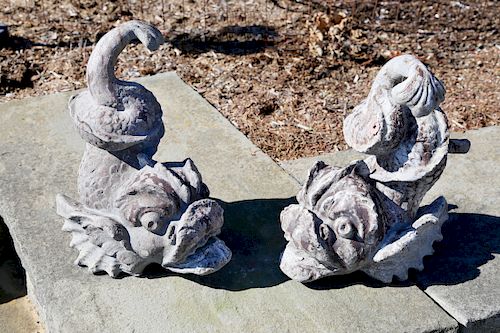 PAIR OF POURED AND MOLDED SEA SERPENT