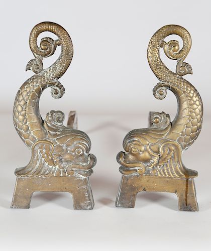 PAIR OF BRADLEY & HUBBARD BRASS DOLPHIN