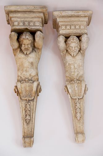 PAIR OF ROMANESQUE POURED CEMENT