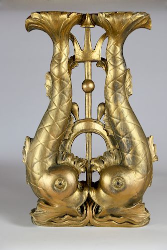 GILT WOOD WINGED DOLPHIN ORNAMENTGilt 37ff76