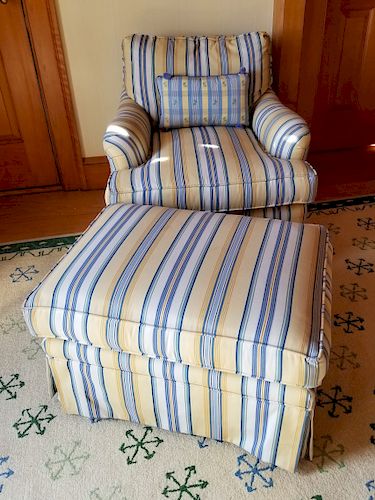 YELLOW AND BLUE STRIPE UPHOLSTERED