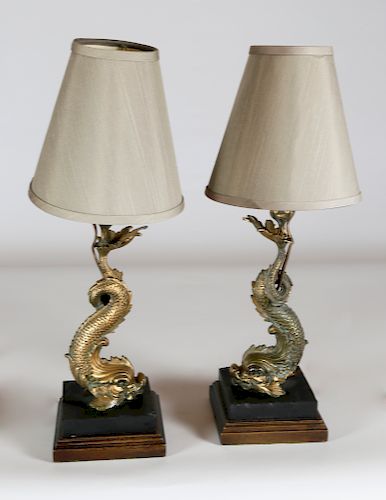 PAIR OF BRASS DOLPHIN ELECTRIFIED