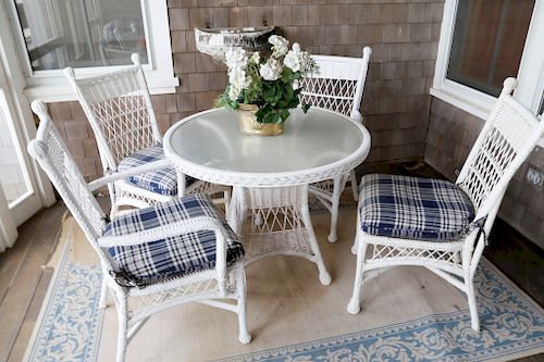 WHITE WICKER GLASS TOP DINETTE TABLE