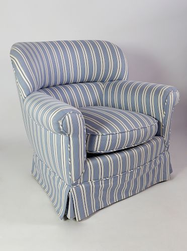 BLUE AND WHITE STRIPED UPHOLSTERED