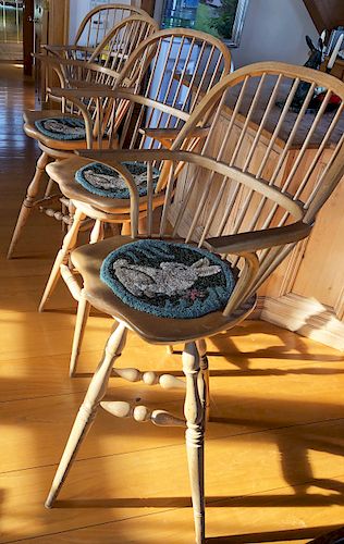 FOUR BLONDE OAK WINDSOR ARMCHAIR