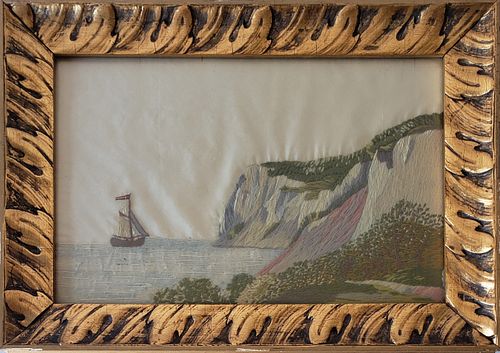 19TH CENTURY COASTAL WOOLWORK EMBROIDERY