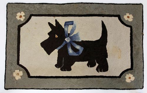 SCOTTIE WITH BLUE BOW VINTAGE HAND