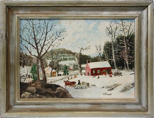 H BRUCK OIL ON CANVAS BOARD WINTER 37d9dc