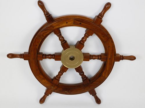 6-SPOKE MAHOGANY SHIP'S WHEEL WITH