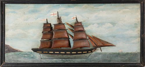 FOLK ART CARVED AND PAINTED 3 MASTED 37da05