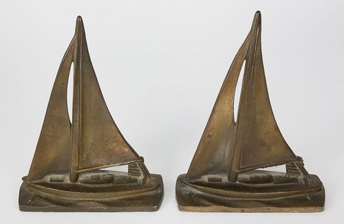 PAIR OF VINTAGE BRASS SAILBOAT