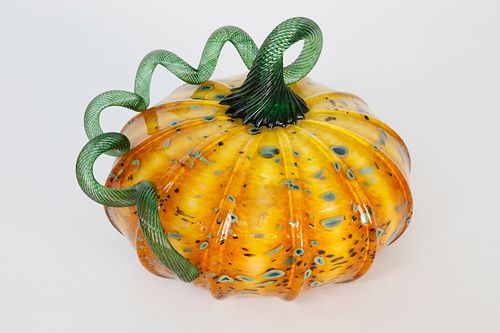 COLORFUL HAND-BLOWN ART GLASS PUMPKIN,