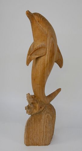 CONTEMPORARY CARVED WOOD DOLPHIN 37da65