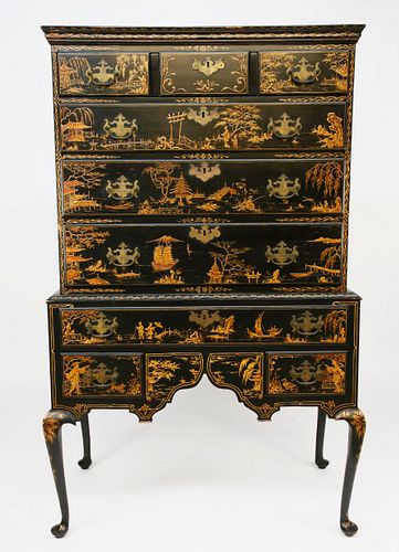 QUEEN ANNE STYLE CHINOISSERIE DECORATED