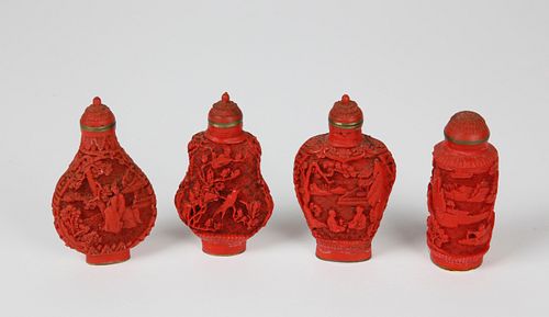 FOUR VINTAGE CHINESE CARVED CINNABAR 37da81