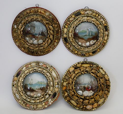 GROUP OF FOUR ANTIQUE ROUND SHELL