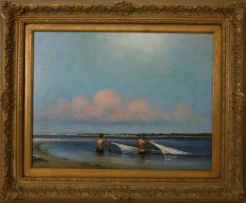 PETER LAYNE ARGUIMBAU OIL ON BOARD FISHERMEN