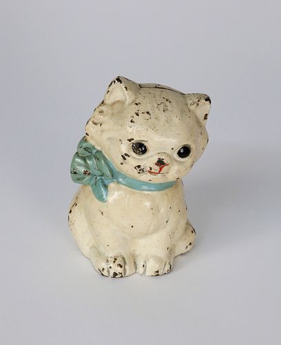 VINTAGE PAINTED CAST IRON SEATED KITTY