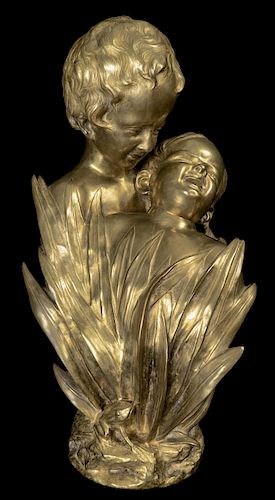 BRONZE BUST MOTHER AND CHILD SIGNED 37db1f
