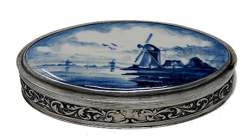 800 SILVER BOX WITH DELFT PORCELAIN 37db35