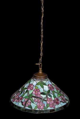 ANTIQUE LEADED GLASS HANGING LIGHT 37dbbb